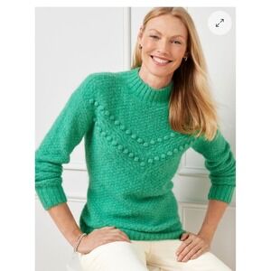 Talbots Chevron Knit Mockneck Chevron Bobble Green Long Sleeve Pullover Women Lg